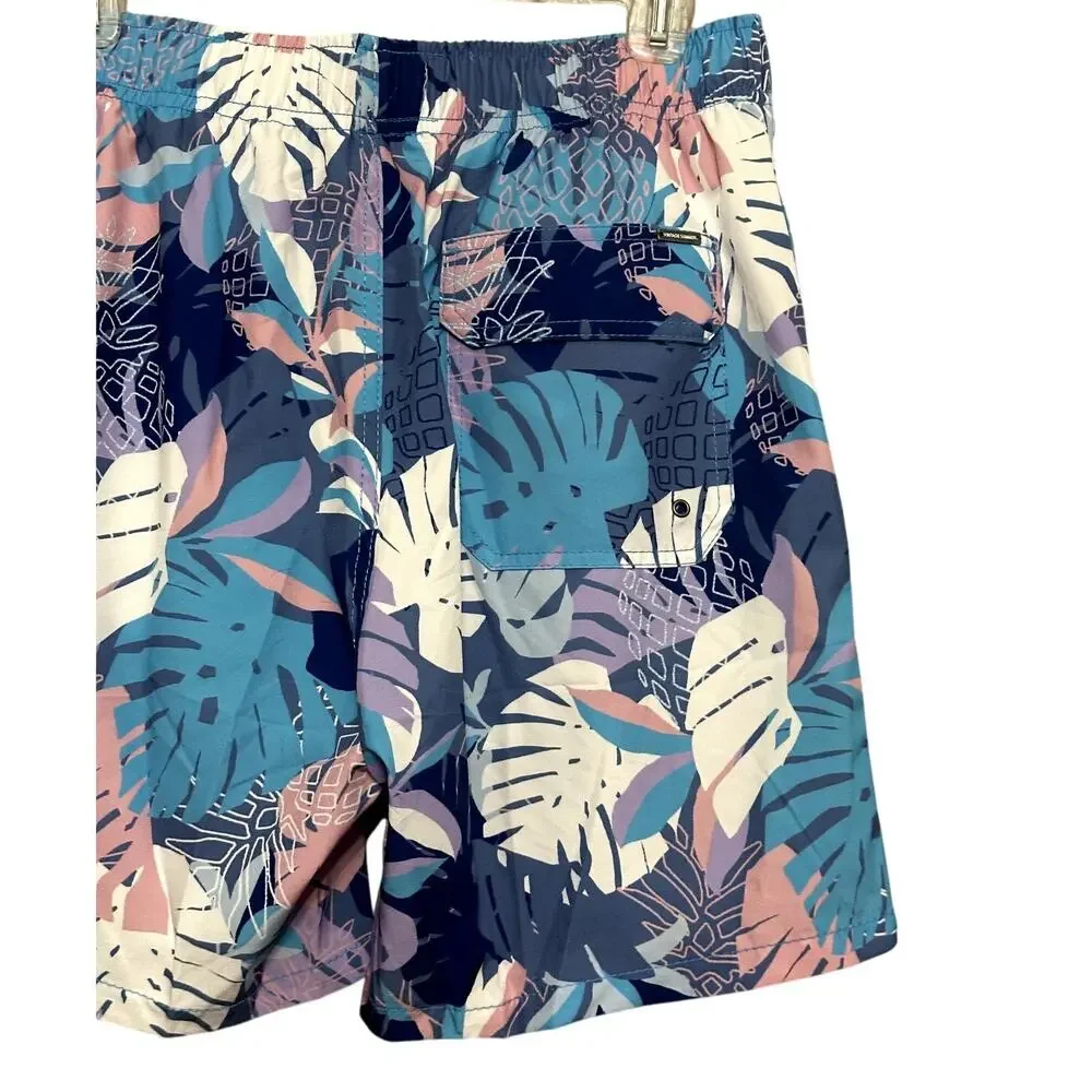 Vintage Swim Mens Multi Color Leaf Print Drawstring Quick Dry Swim Trunks XL NWT